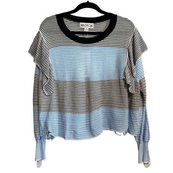 Wildfox Astor Aura Distressed Striped Ruffle Detail Sweater NWT Size S - Picture 2 of 12